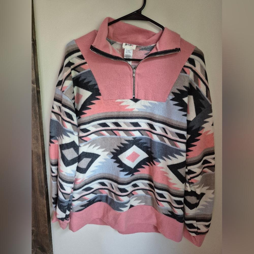 BiBi Pink and Black Zip-Up Top